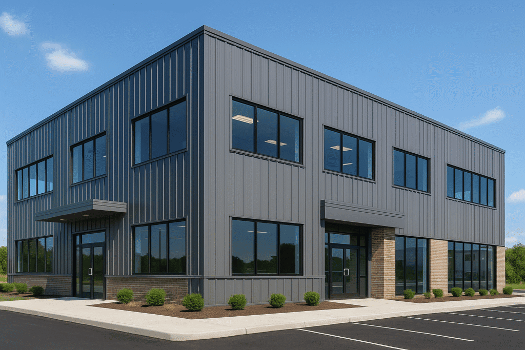 Commercial steel building in Canada by Tower Steel Buildings for office and retail use