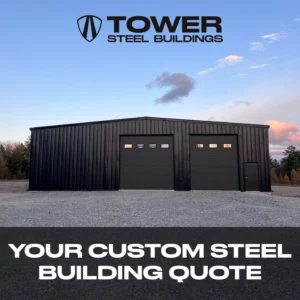 Custom pre-engineered steel building designed and supplied by Tower Steel Buildings in Canada.