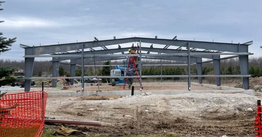Ontario steel building frame installation by Tower Steel Buildings showing durable structure under construction