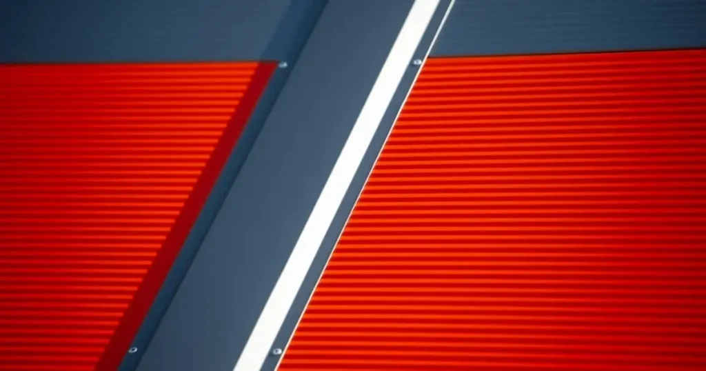 Close-up view of industrial steel wall panels in Ontario showing precision trim and vibrant color finish