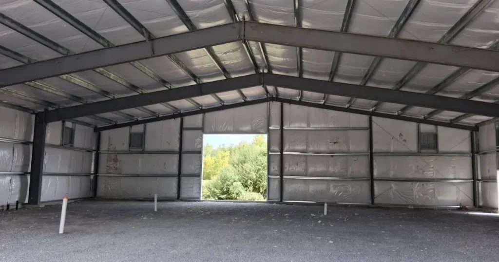 Interior view of a pre-engineered steel building in Ontario with insulated panels and open floor layout