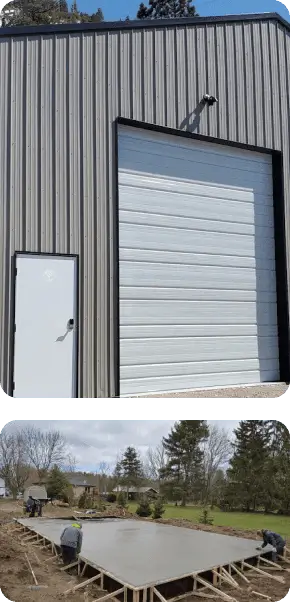 Steel Garage Building & Foundation Canada – Tower Steel Buildings Steel garage building in Canada with concrete foundation built by Tower Steel Buildings