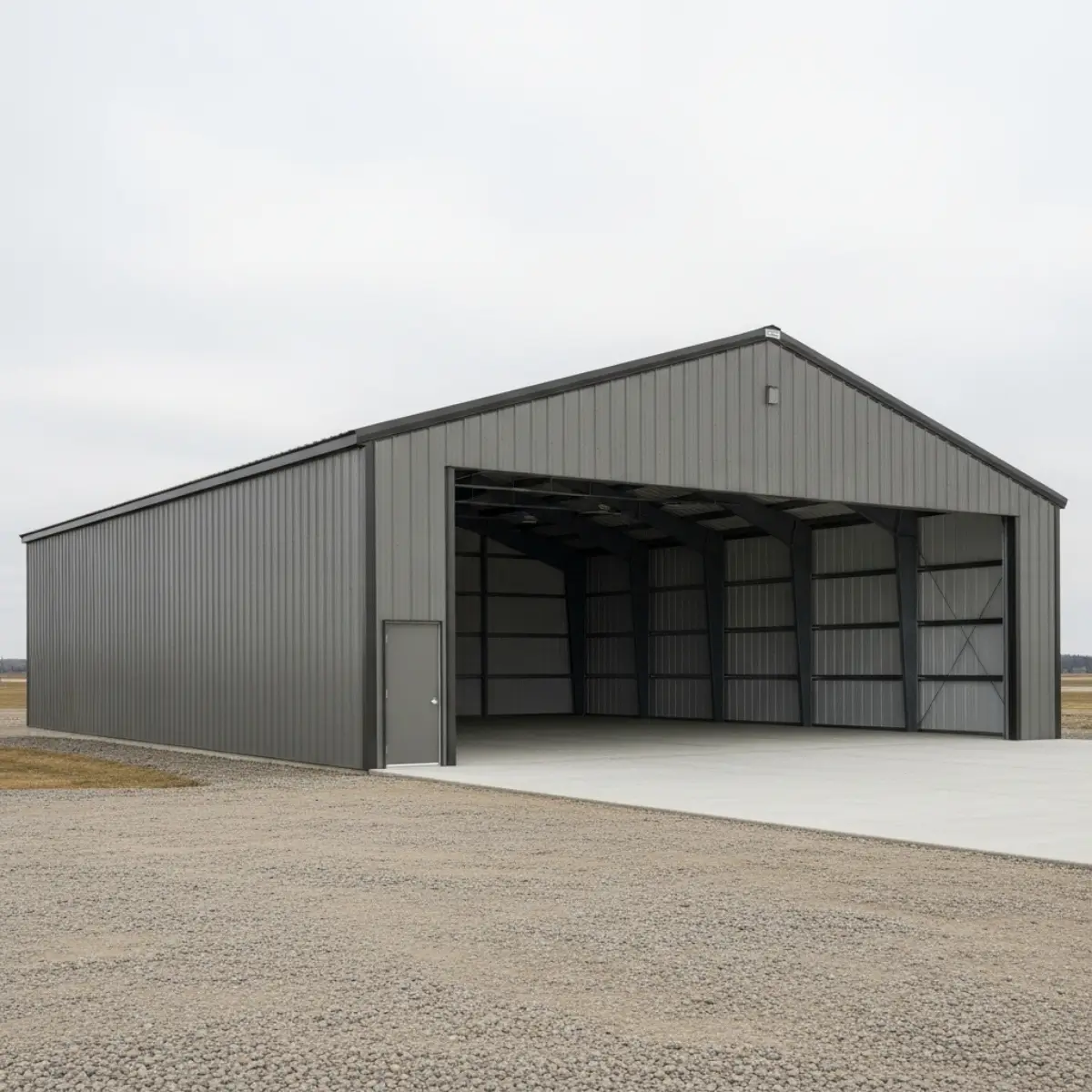 100x100x18 large clear-span aircraft hangar kit designed for commercial and private aviation.