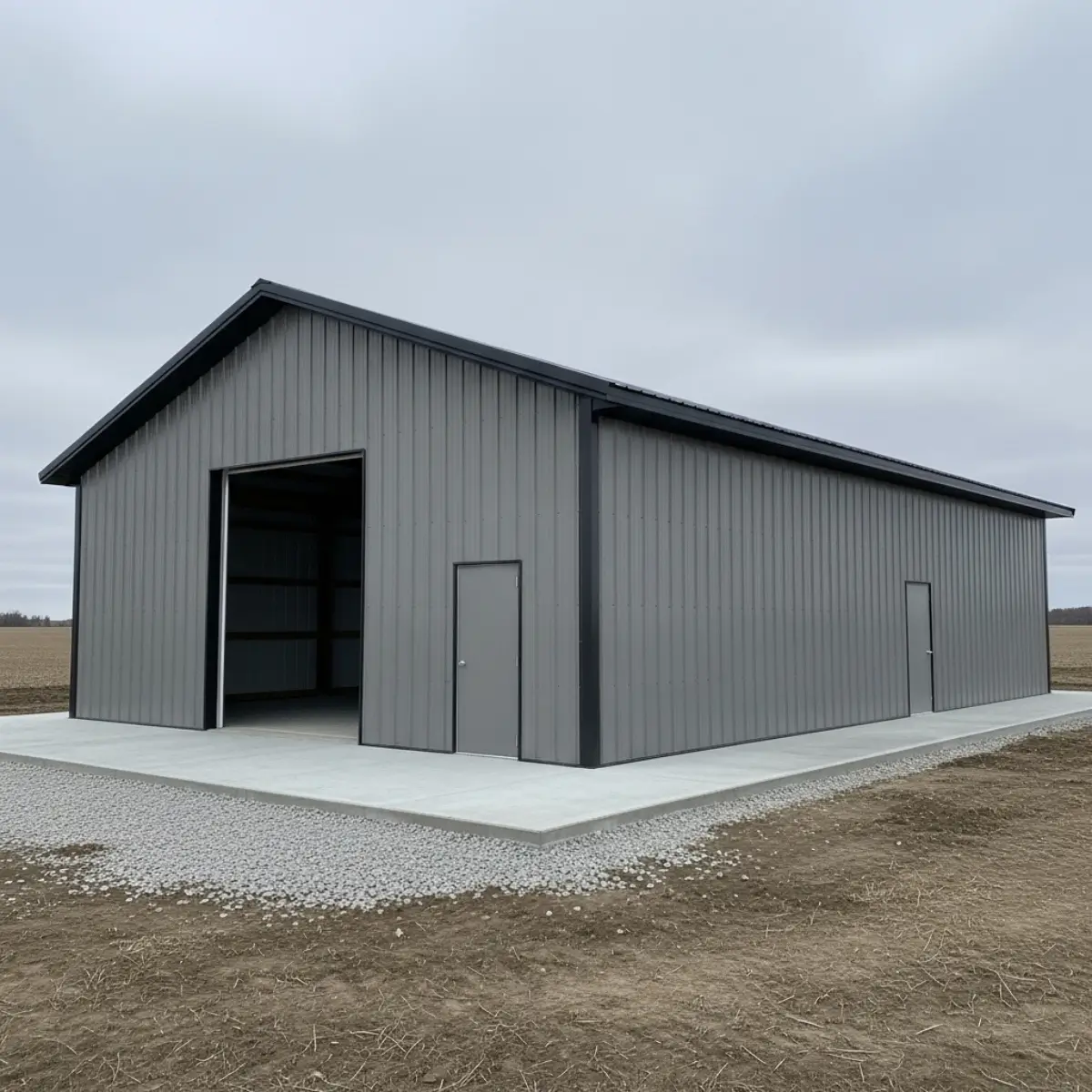 30x50x16 farm steel building used for agricultural storage and small farm operations in Canada.