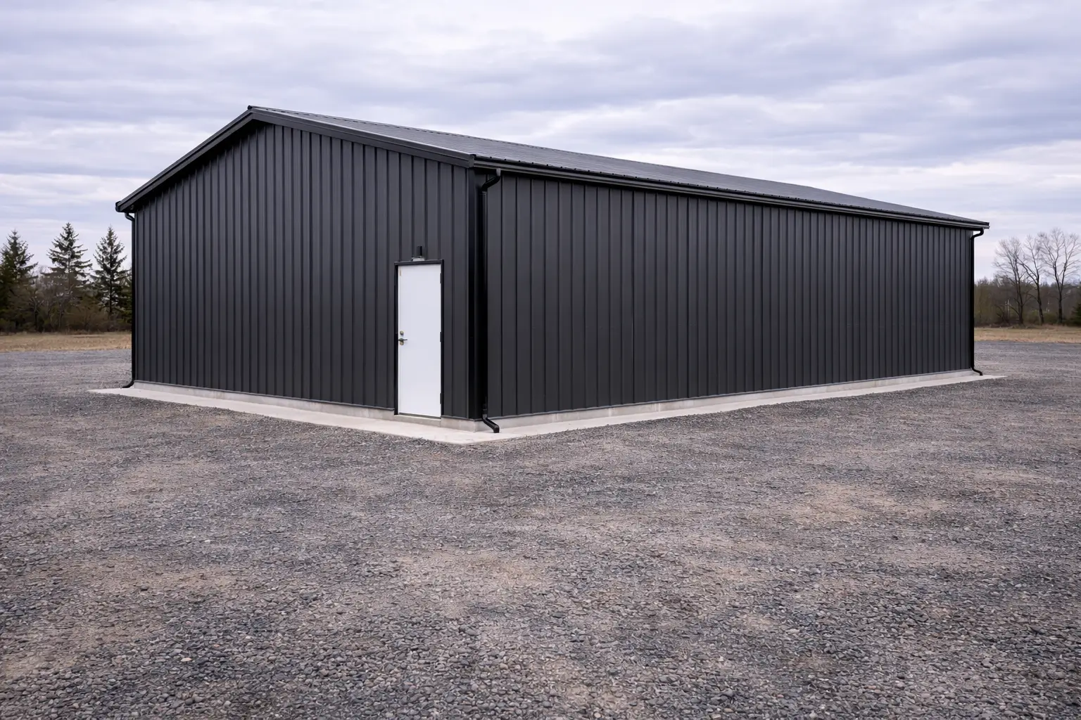 30x50x14 contractor steel workshop side perspective highlighting building length, steel cladding panels, and commercial workshop scale.