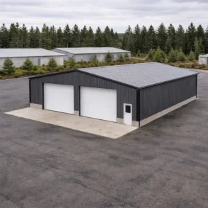 40x50x16 vehicle service steel shop ecommerce catalog image with dual garage doors and clear span structure.
