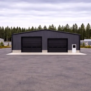 40x50x18 high clearance steel service workshop ecommerce catalog image showing dual overhead doors and clear span steel building design.