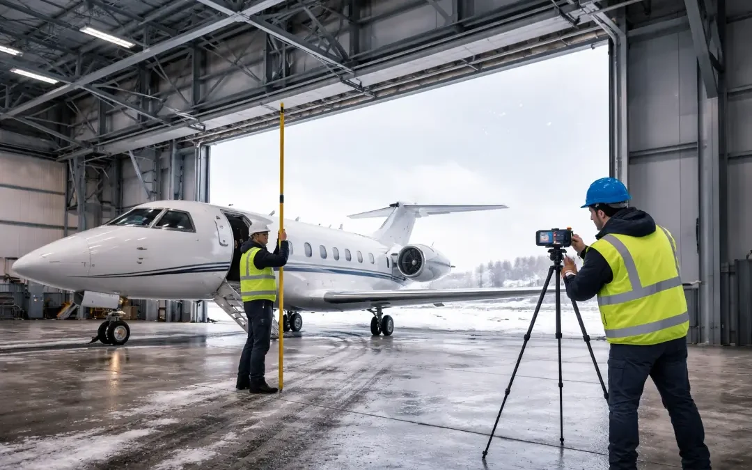 aircraft hangar door clearance planning with jet and field measurement