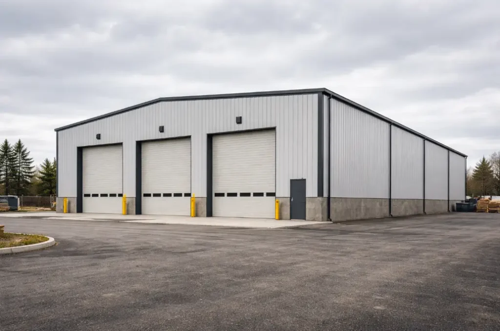 Industrial steel building in Canada designed with rigid frame structure for seismic performance and structural stability