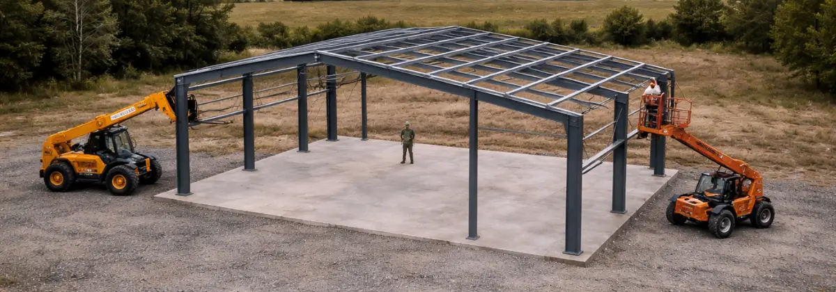 Steel building project transitioning from permit approval to construction phase in Ontario