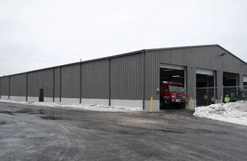 steel building for emergency services municipal garage fire truck Canada