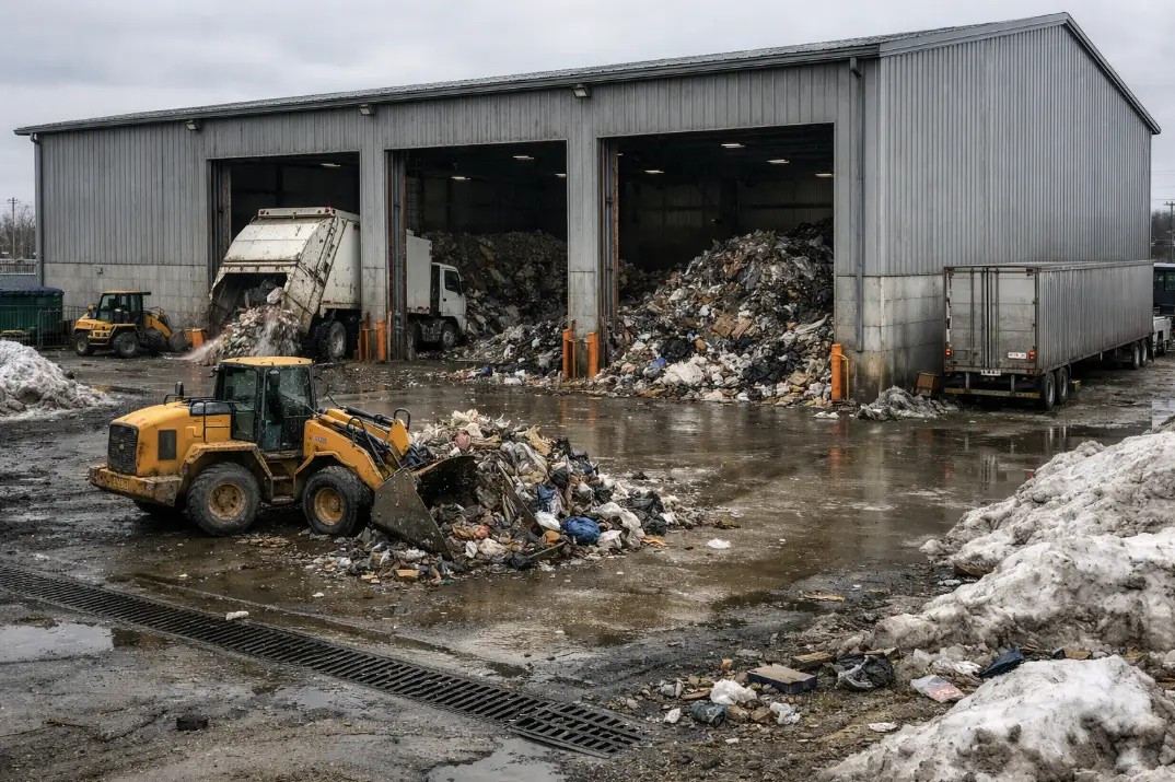steel building waste transfer station recycling facility Canada loader truck tipping floor