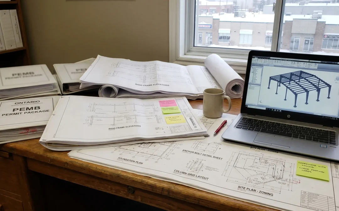 Ontario steel building permit documents including structural drawings site plans and permit package