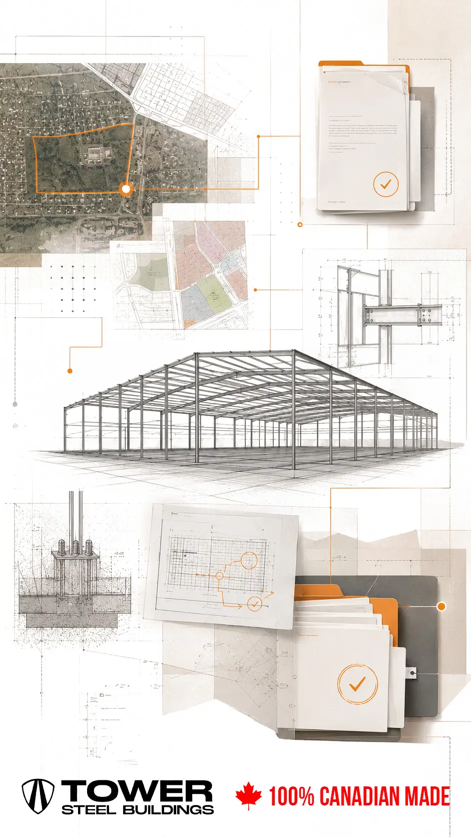 Nova Scotia steel building approval path showing site planning, structural design, foundation drawings, and permit documentation