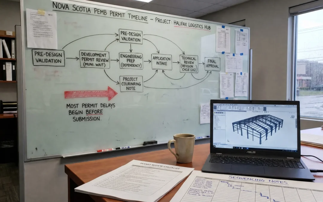 Nova Scotia steel building permit timeline workflow showing approval stages review cycles and structural model