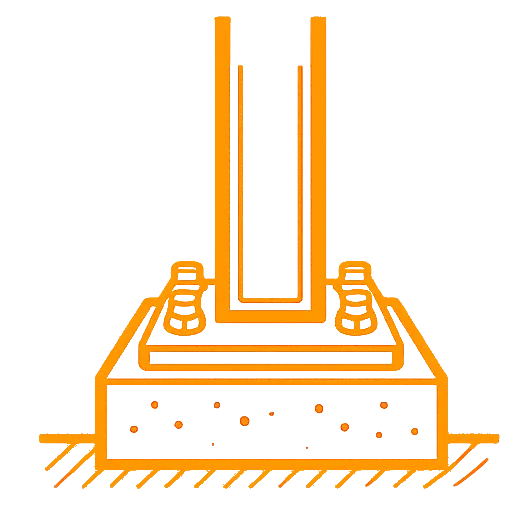 Steel and foundation coordination icon for Saskatchewan building permit planning, reactions, anchor bolts, footings, frost, and soil assumptions.