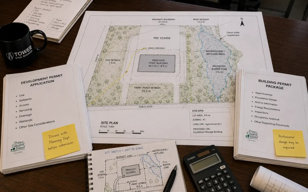 PEI steel building permit application with PID site plan development permit building permit wetland buffer and setback review