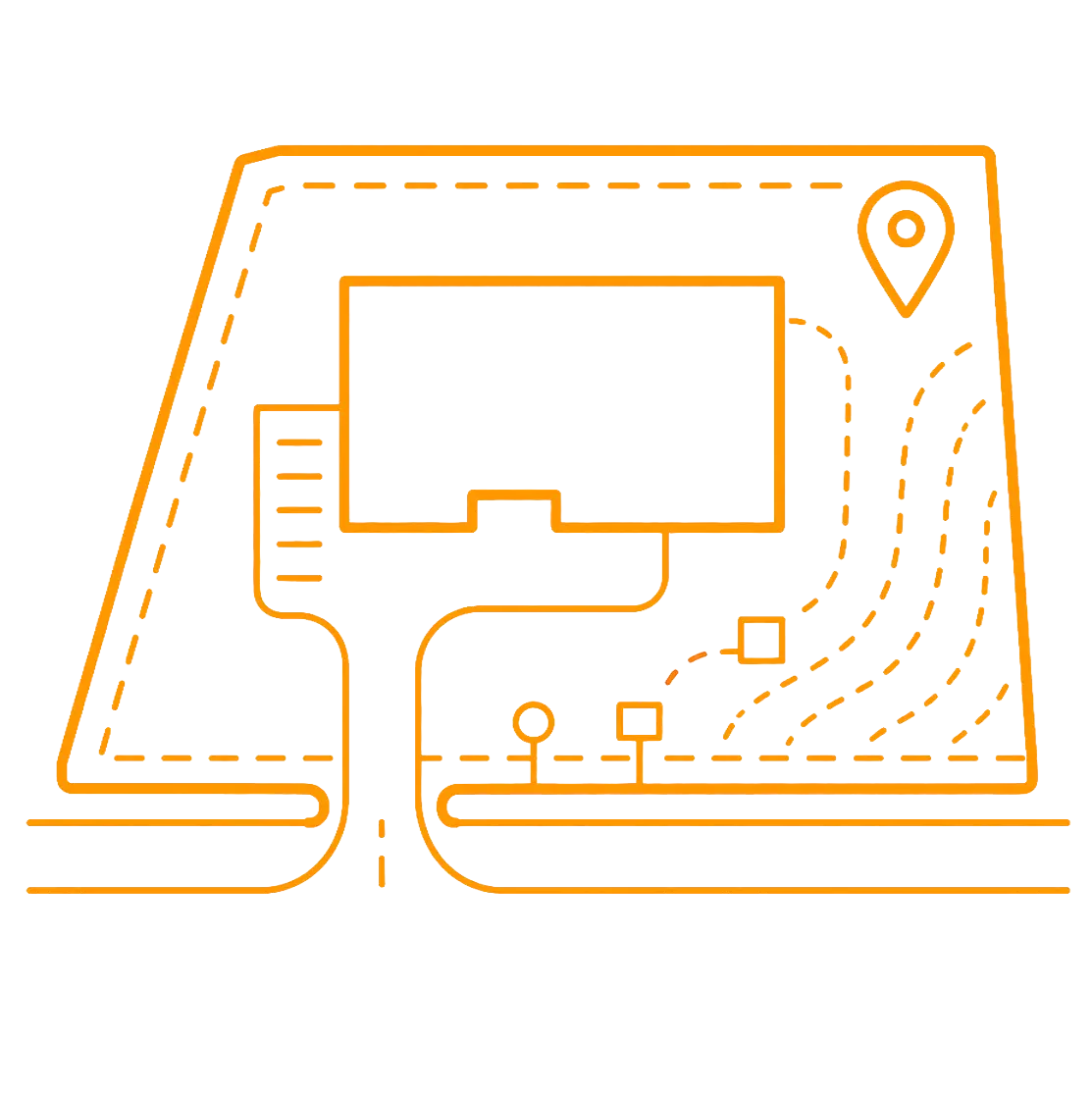 Site plan icon for Saskatchewan steel building permit preparation, access, drainage, utilities, grading, and site conditions.