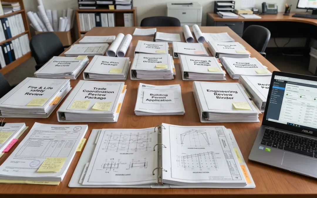 New Brunswick steel building permit cost planning with development review foundation drawings NECB trade permits and revision packages