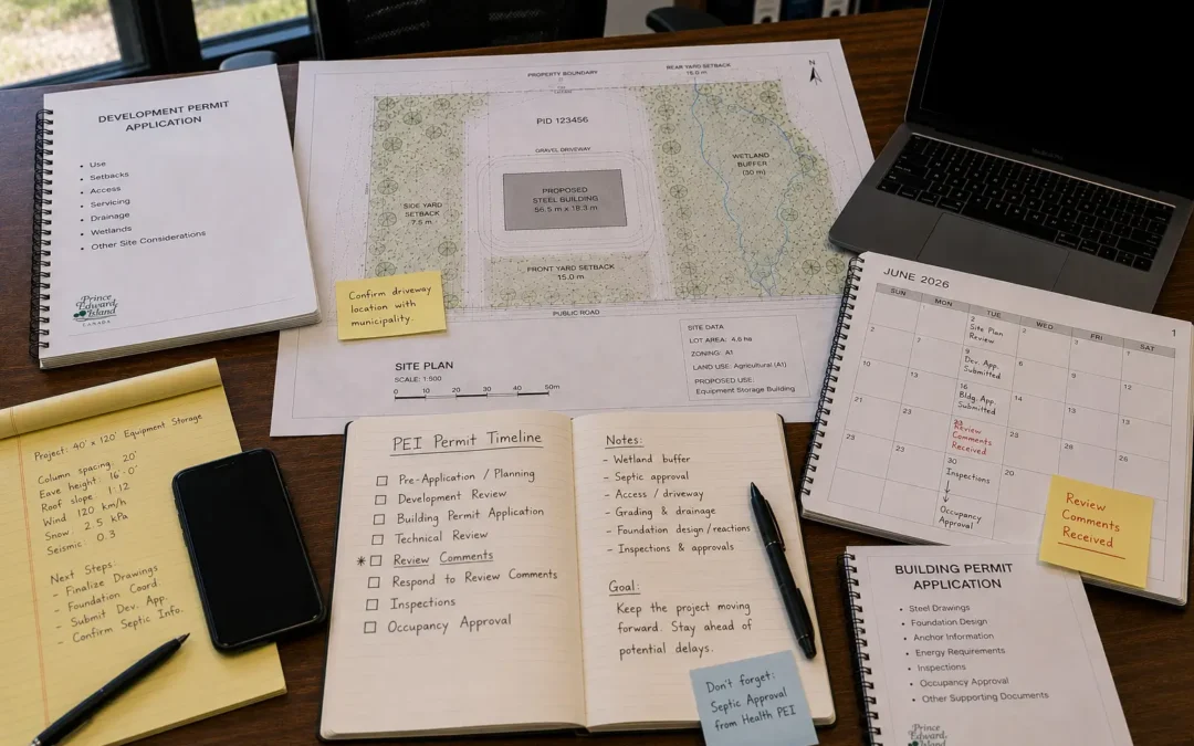 PEI steel building permit timeline with site plan development application review comments inspections and occupancy planning