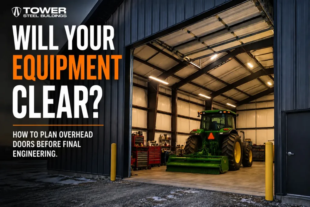 steel building overhead door sizes planned for tractor and equipment clearance
