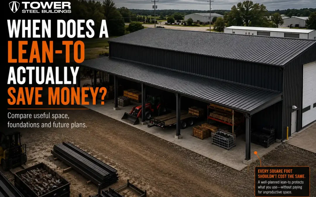 Steel building lean-to Ontario attached to a commercial metal building