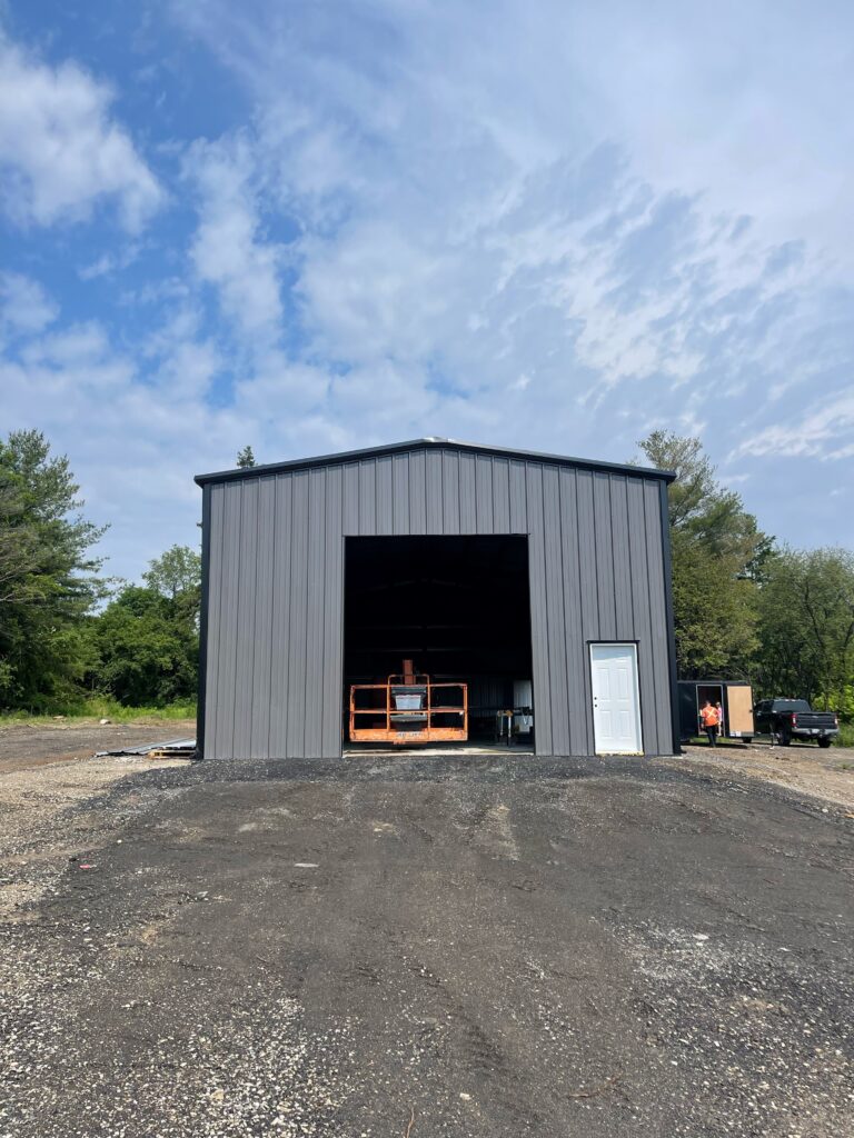 Completed 30 × 60 steel truck garage in Branchton, near Hamilton