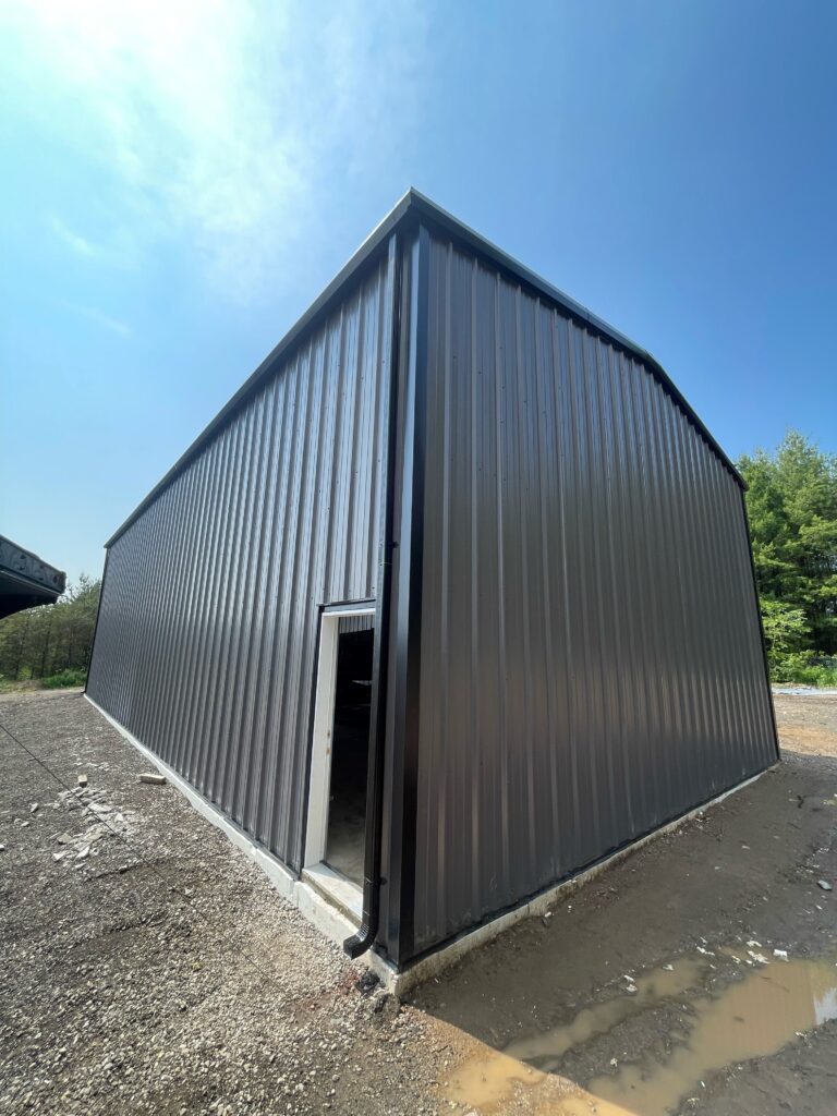 Steel truck garage built by Tower Steel Buildings in Branchton, near Hamilton, Ontario