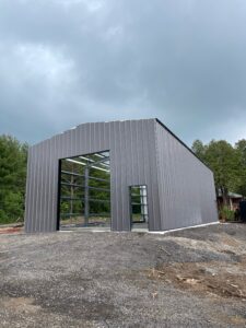 Steel frame of the Branchton truck garage during erection